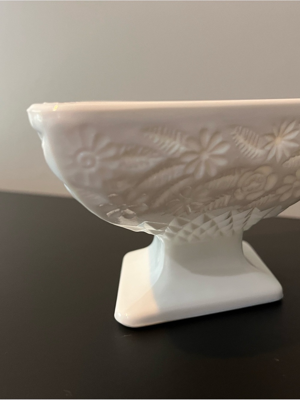 Vintage Indiana Milk Glass, Floral Footed Dish - Picture 5 of 6